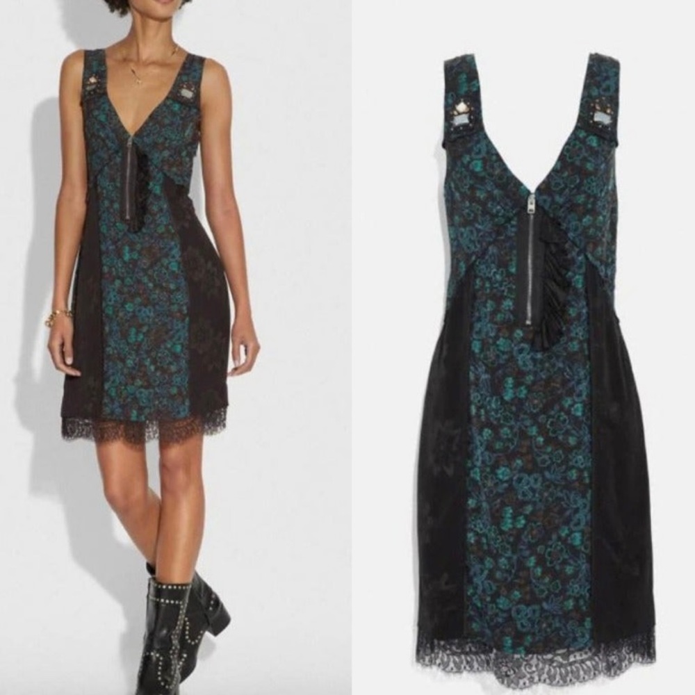 Coach 1941 Navy & Green Retro Floral Dress w/Pockets NWT MFSRP $595